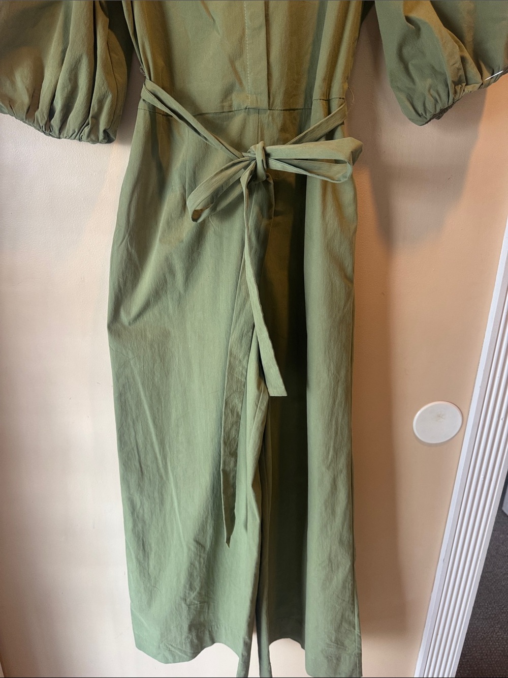 Rebecca Taylor Moss Green Puff Sleeve Jumpsuit with Back Zip - Picture 3 of 10